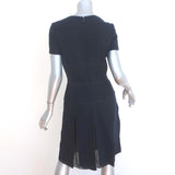 Christian Dior Short Sleeve Dress Navy Wool Crepe with Chiffon Insets Size US 6