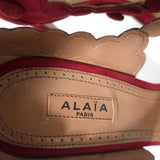 Alaia Cage Sandals Red Laser Cut Suede Size 37 Open Toe Heels available at CelebrityOwned.com img_9