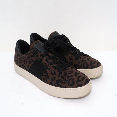 GREATS Royale Knit Low Top Sneakers Dark Brown Leopard Print Size 6 available at CelebrityOwned.com img_1