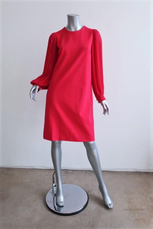 Gucci Pleated-Sleeve Shift Dress Magenta Silk & Stretch Crepe Size Medium available at CelebrityOwned.com img_1