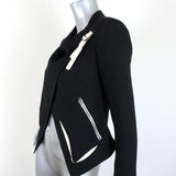 Helmut Lang Sugar Cropped Jacket Black/Cream Leather-Trim Crepe Size 0 available at CelebrityOwned.com img_3