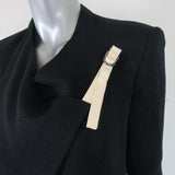 Helmut Lang Sugar Cropped Jacket Black/Cream Leather-Trim Crepe Size 0 available at CelebrityOwned.com img_4