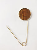 Hillier Bartley Tiger's Eye Round Safety Pin Brooch 24k Gold-Plated Brass available at CelebrityOwned.com img_4