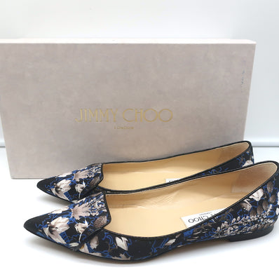 Jimmy Choo Attila Pointed Toe Ballet Flats English Floral Print Satin Size 37