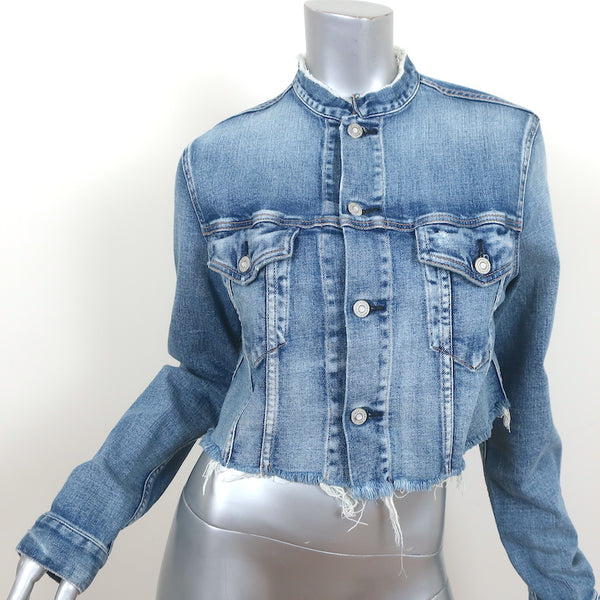MOUSSY Vintage Cropped Jean Jacket Omak Light Blue Frayed