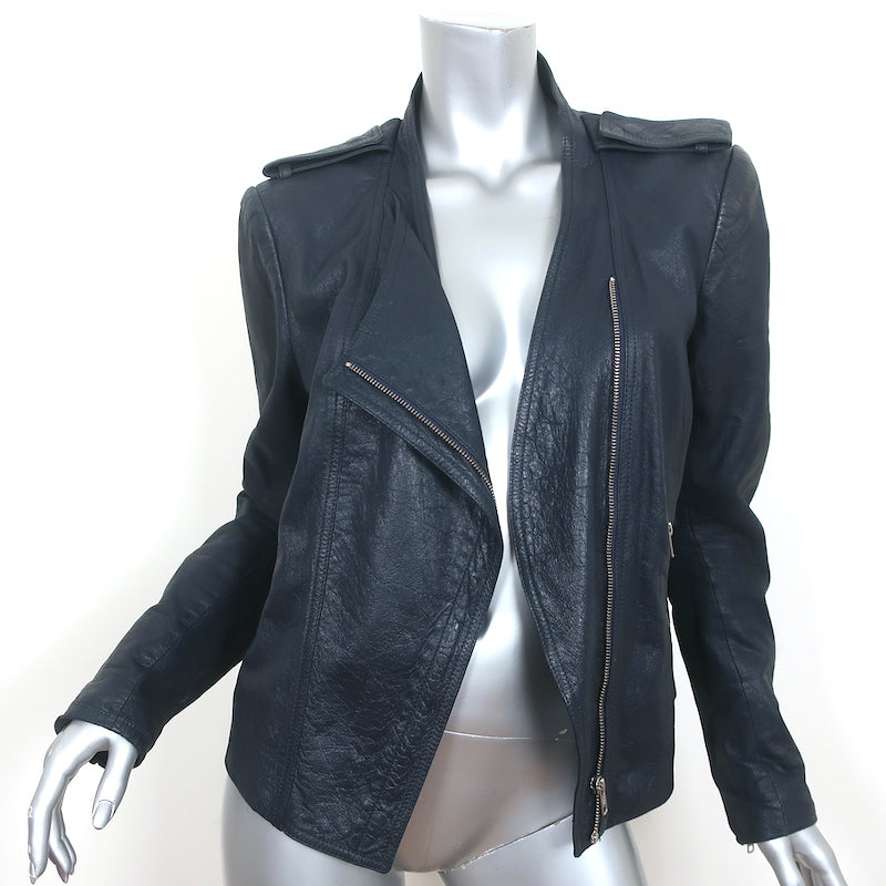 Theyskens' Theory Jose Leather Biker Jacket Navy Size Large