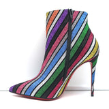 Christian Louboutin So Kate 100 Ankle Boots Multi Striped Glitter Size 37 NEW