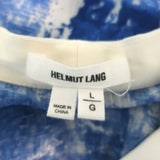 Helmut Lang Cropped Blouse Blue Scriber Print Silk Size Large Short Sleeve Top