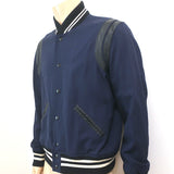 Saint Laurent Teddy Bomber Jacket Navy/Black Leather-Trimmed Wool Size 52