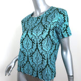 Marques'Almeida Short Sleeve Top Blue Metallic Jacquard Size Small
