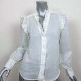 FRAME Ruffled Blouse Lauren White Ramie Gauze Size Small Long Sleeve Top