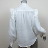 FRAME Ruffled Blouse Lauren White Ramie Gauze Size Small Long Sleeve Top