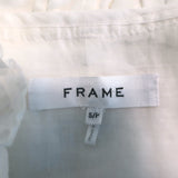 FRAME Ruffled Blouse Lauren White Ramie Gauze Size Small Long Sleeve Top