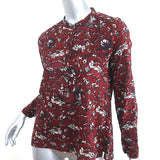 Isabel Marant Etoile Henley Blouse Amaria Burgundy Floral Print Cotton Size 34