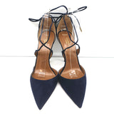 Aquazzura Matilde Crisscross Pumps Navy Suede Size 41 Pointed Toe Heels NEW