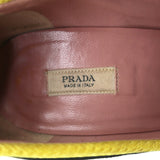 Prada Pumps Yellow Mesh & Black Suede Size 36.5 Pointed Toe Heels