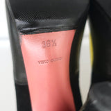 Prada Pumps Yellow Mesh & Black Suede Size 36.5 Pointed Toe Heels