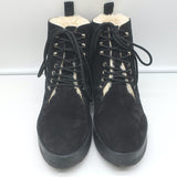 Jenni Kayne Canyon Shearling Ankle Boots Black Suede Size 41 Lace-Up Booties
