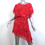 IRO Asymmetric Mini Dress Blame Red Printed Chiffon Size 36 Flutter Sleeve