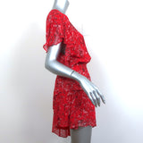 IRO Asymmetric Mini Dress Blame Red Printed Chiffon Size 36 Flutter Sleeve