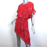 IRO Asymmetric Mini Dress Blame Red Printed Chiffon Size 36 Flutter Sleeve