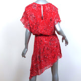 IRO Asymmetric Mini Dress Blame Red Printed Chiffon Size 36 Flutter Sleeve
