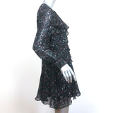 IRO Ruffled Mini Dress Honess Black Printed Chiffon Size 36 Long Sleeve