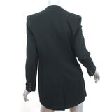 Helmut Lang Blazer Black Lamb Leather-Trim Smoking Wool Size 6 One Button Jacket