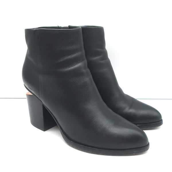 Alexander Wang Gabi Ankle Boots Black Leather Size 37 Cutout Heel