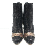Oscar de la Renta Two Tone Sequin Ankle Boots Black/Copper Size 40
