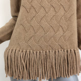 Akris Punto Fringe Sweater Wool & Camel Hair Basketweave Knit Size 12 NEW