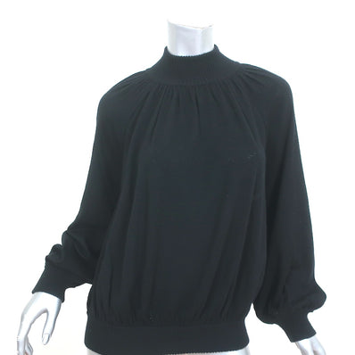 Co Cashmere Mock Neck Sweater Black Size Small Blouson Sleeve Pullover