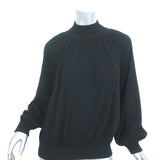 Co Cashmere Mock Neck Sweater Black Size Small Blouson Sleeve Pullover