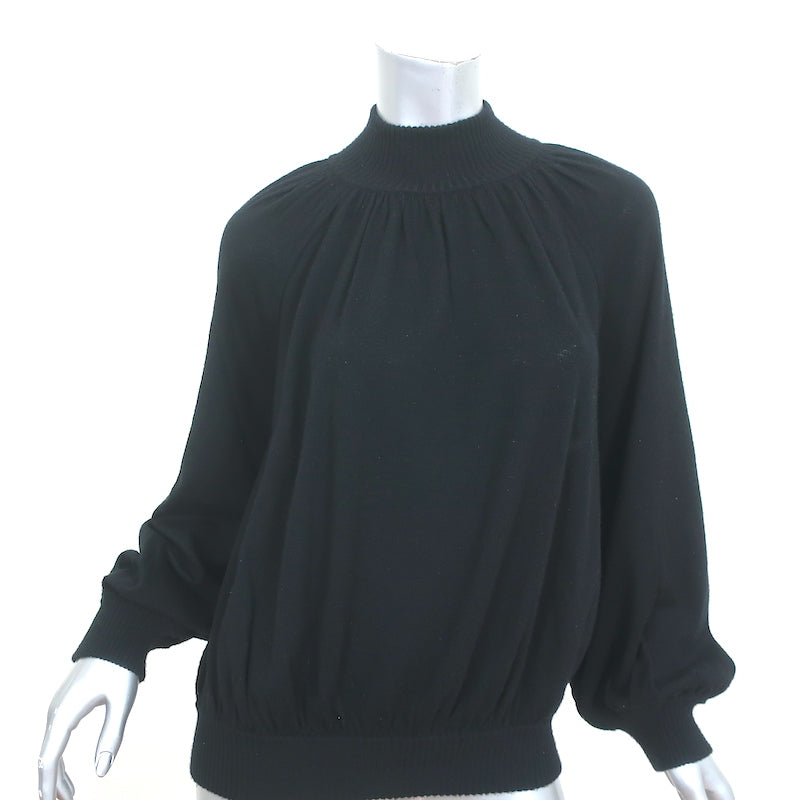 Co Cashmere Mock Neck Sweater Black Size Small Blouson Sleeve Pullover