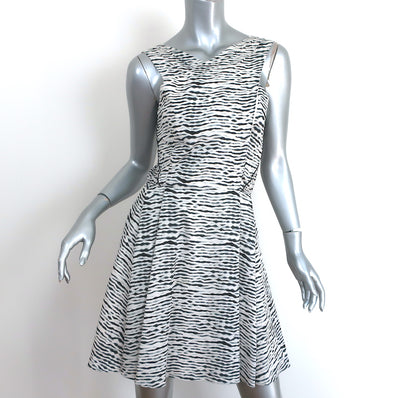 Proenza Schouler Crisscross Neck Dress White/Black Printed Silk Crepe Size 2