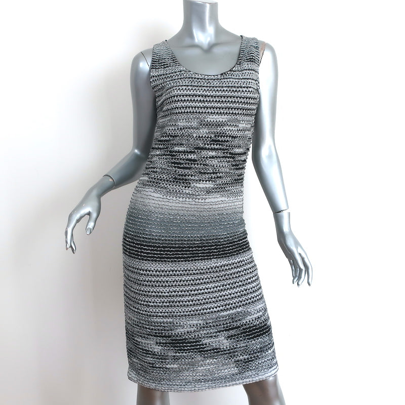 Missoni Sleeveless Dress Silver/Black Metallic Striped Knit Size 40