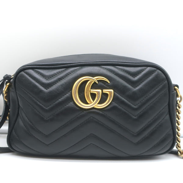 Authentic Gucci Marmont Matelassé Super Mini Black Crossbody Handbag 