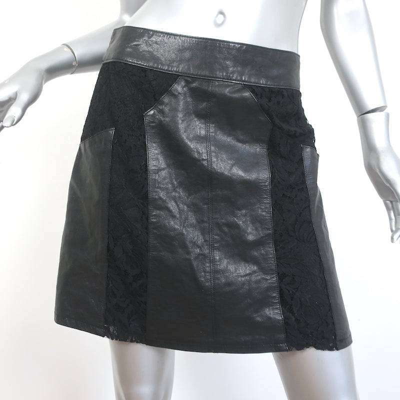 Nanette Lepore Mini Skirt Black Lace-Paneled Leather Size 4