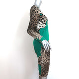 Roberto Cavalli Long Sleeve Dress Aqua & Leopard Print Stretch Jersey Size 42
