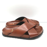 Saint Laurent Jimmy Crisscross Slides Brown Leather Size 35.5 Flat Sandals NEW