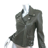 FRAME PCH Leather Moto Jacket Deep Moss Size Extra Small