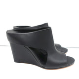 Vince Cutout Wedge Mules Kaya Black Leather Size 9 Peep Toe Sandals NEW