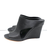 Vince Cutout Wedge Mules Kaya Black Leather Size 9 Peep Toe Sandals NEW