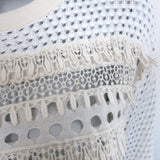 Chloe Sweater Cream Lace-Trim Pointelle Knit Size Small Crewneck Pullover