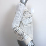 Chloe Sweater Cream Lace-Trim Pointelle Knit Size Small Crewneck Pullover