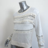 Chloe Sweater Cream Lace-Trim Pointelle Knit Size Small Crewneck Pullover