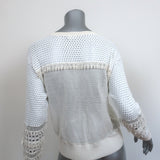 Chloe Sweater Cream Lace-Trim Pointelle Knit Size Small Crewneck Pullover