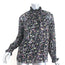 Rebecca Taylor High Neck Top Black Floral Print Size 2 Long Sleeve Blouse