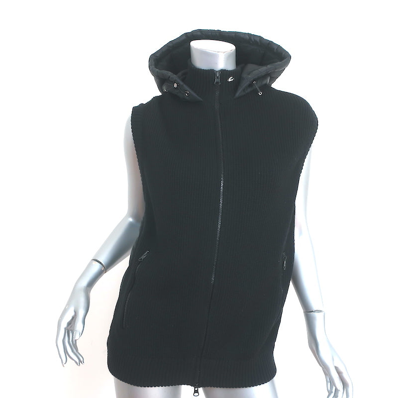 Eisbar Hooded Puffer Vest Black Ribbed Knit Size Medium