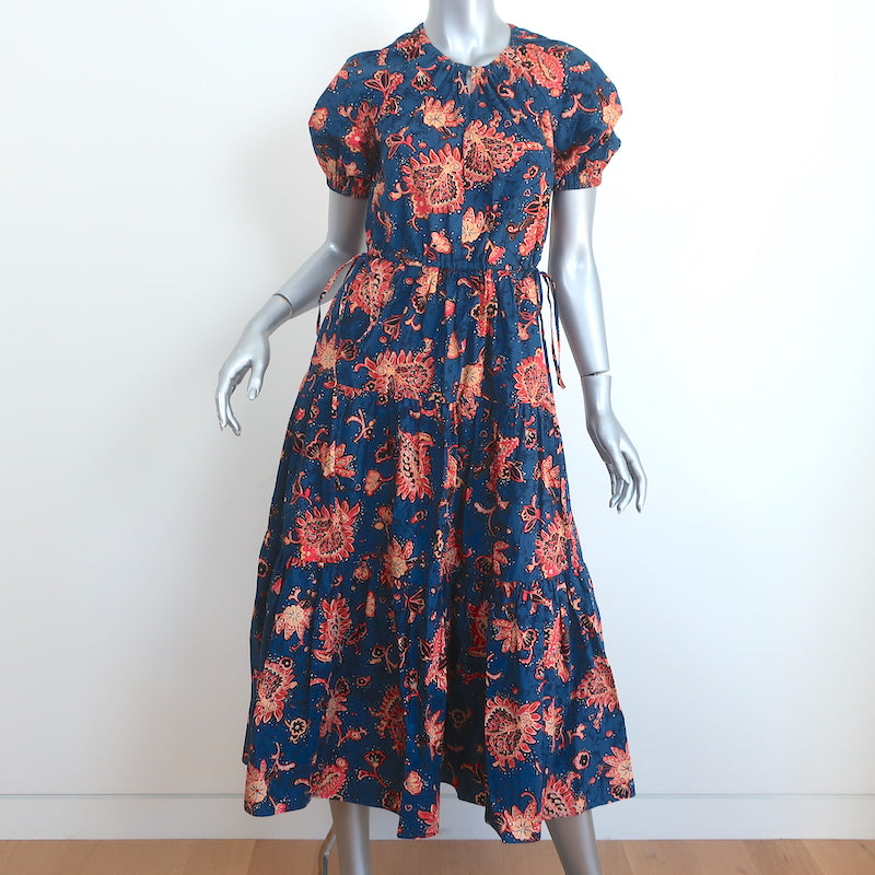 A.L.C. Tiered Midi Dress Mischa Navy Floral Cotton Size 0 Short Sleeve